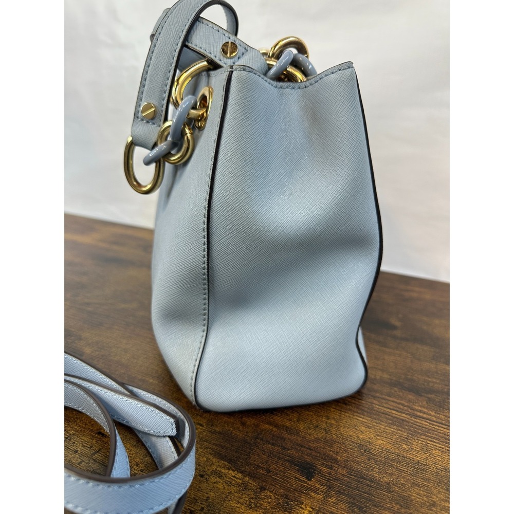 Michael Kors Cynthia Satchel Pale Blue Saffiano Leather Chain Handle Handbag - Picture 5 of 16